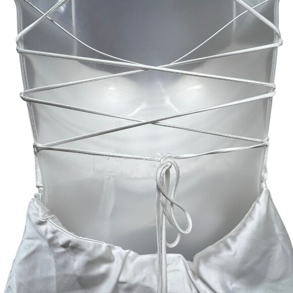 Zara White Satin Sweetheart Neckline Midi Dress Lace Up Back Adjustable Sz Small - Picture 8 of 9